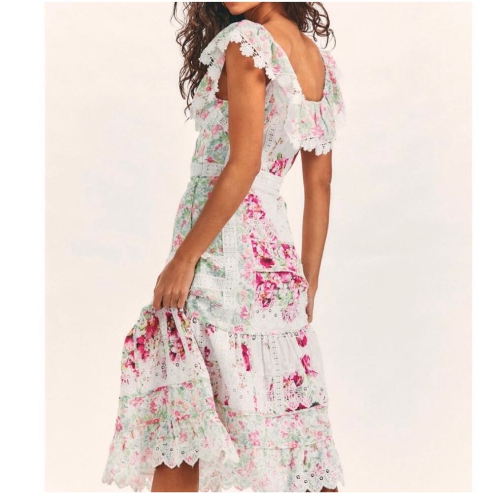 LoveShackFancy Faustine Floral Midi Dress size 4 Embroidered Pink *FLAWED* - Picture 2 of 16